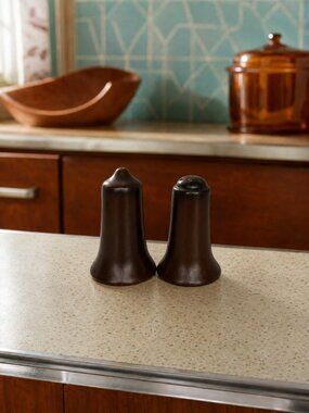 Vintage Made in England Brown Pottery Salt and Pepper Shakers